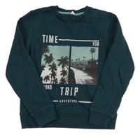 Smaragdová mikina s palmami a nápisy S. Oliver