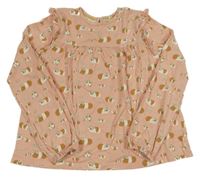 Světlerůžové triko s morčátky a volánky Mini Boden