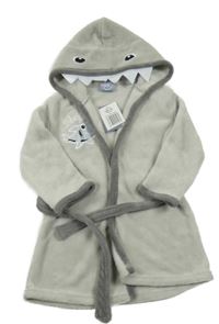 Nové - světlešedo-šedý plyšový župan s kapucí - žralok Cotton Cookie