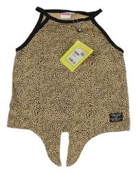 Nové - béžovo-černý puntíkatý crop top coolcat