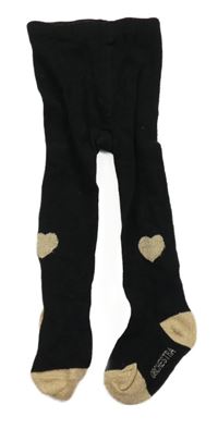 Černo-zlaté punčocháče se srdíčky 