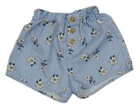 Modro-bílé pruhované šusťákové kraťasy s kytičkami SHEIN