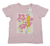 Nové - světlerůžové tričko s kytičkami PRIMARK