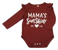 Tmavohnědé žebrované body s nápisy a srdíčkem a volánky SHEIN