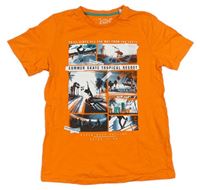 Oranžové tričko s potiskem s nápisy C&A
