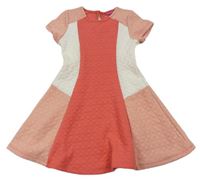 Růžovo-bílo-korálové prošívané šaty Yd.