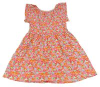 Růžovo-oranžovo-zelené květované bavlněné šaty Matalan