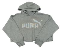 Šedá melírovaná crop mikina s logem a kapucí zn. Puma