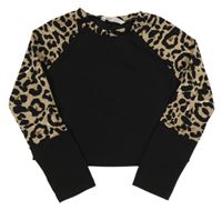 Černo-hnědá crop mikina s leopardím vzorem Shein