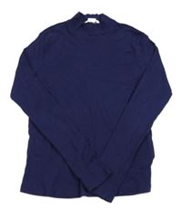 Tmavomodré žebrované triko se stojáčkem H&M