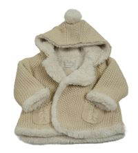 Béžový zateplený propínací svetr s kapucí s bambulí Mayoral