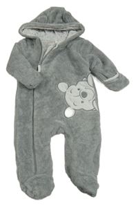 Šedá melírovaná chlupatá podšitá kombinéza s Púem a kapucí Disney