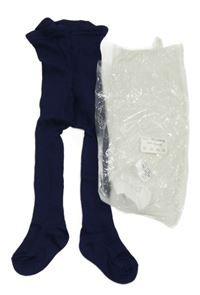 Nové - Tmavomodré žebrované punčocháče