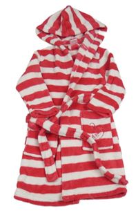 Malinovo-bílý pruhovaný chlupatý župan s kapucí Alive