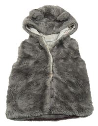 Šedá kožešinová podšitá vesta s kapucí Next
