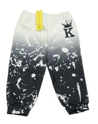 Nové - Bílo-černé ombré skvrnité tepláky s písmenem Shein