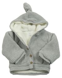 Šedý zateplený propínací svetr s kapucí s bambulí John Lewis