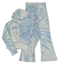 2set - Světlemodro-bílá batikovaná žebrovaná úpletová crop mikina s kapucí + flare legíny George