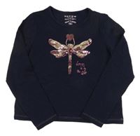 Tmavomodré triko s vážkou z flitrů Reserved