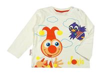 Smetanové triko s klaunem a ptáčkem