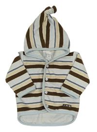 Světlemodro-hnědo-béžová pruhovaná podšitá fleecová propínací mikina s kapucí H&M