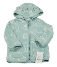 Nové - Světlezelená fleecová propínací mikina se zvířaty a kapucí George