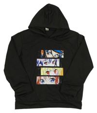 Černá lehká mikina s očima a kapucí