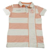 Bílo-růžové pruhované polo tričko s výšivkou