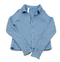 Modrý třpytivý žebrovaný propínací svetr s límečkem M&S