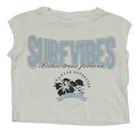 Bílé crop tričko s nápisem a květy Zara