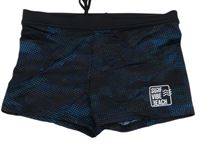 Černé vzorované nohavičkové plavky s nápisem