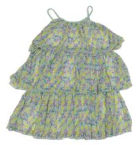 Bílo-fialovo-modré květované šifonové vrstvené šaty H&M