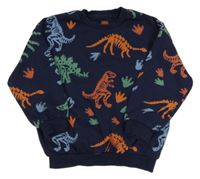 Tmavomodrá mikina s kostrami dinosaurů F&F