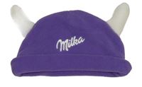 Fialová fleecová čepice s rohy Milka