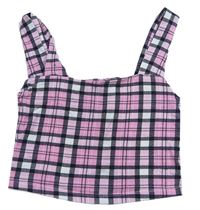 Růžovo-černý kostkovaný crop top New Look
