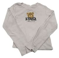 Světlešedé žebrované crop triko s medvědem H&M