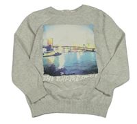 Světlešedý melírovaný lehký svetr s potiskem H&M