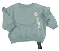 Zelená oversize mikina s květem a volánky Dunnes Stores