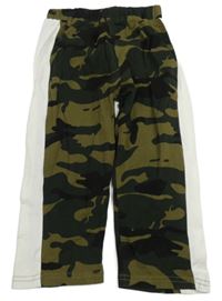 Khaki army lehké tepláky s bílým pruhem shein