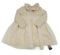 Nové - Béžové melírované šaty s tylovou sukní Dunnes