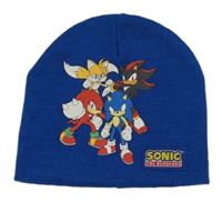 Modrá pletená čepice s potiskem - Sonic