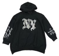 Černá mikina s písmeny z flitrů a kapucí 