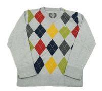 Šedo-barevný károvaný lehký vlněný svetr H&M