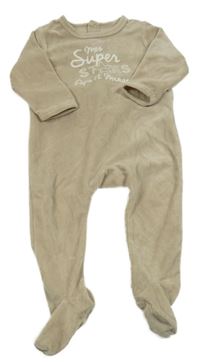 Béžový sametový overal s nápisem 