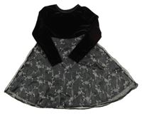 Černé sametové šaty s tylovou sukní s výšivkami St. Bernard