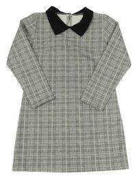 Černo-bílé kostkované šaty s límečkem 