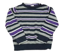 Šedo-tmavomodro-fialový pruhovaný lehký svetr C&A