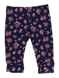 Tmavomodro-růžové květované lehké tepláky Disney