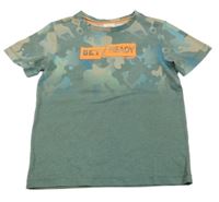 Zelené tričko s oranžovým nápisem S. Oliver