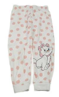 Bílo-růžové puntíkaté pyžamové kalhoty kočkou Disney